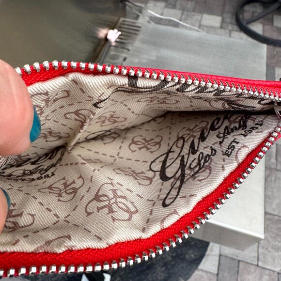 GUESS Denim Logo Wristlet Clutch + Small Pouch Set – Red Trim EUC - Picture 4 of 9